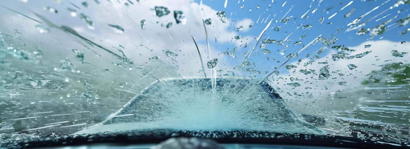 Picture of a windshield from behind the dashboard